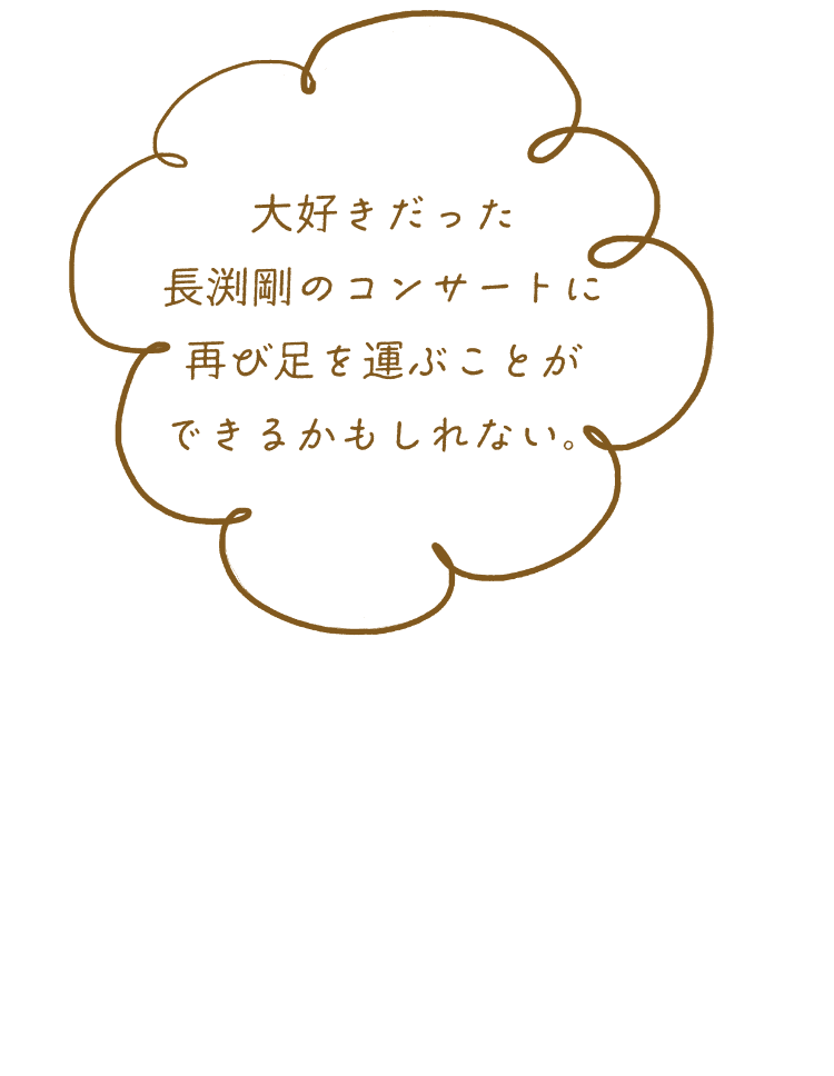 「大好きだった長渕剛のコンサートに再び足を運ぶことができるかもしれない。」と考える利用者の吹き出し